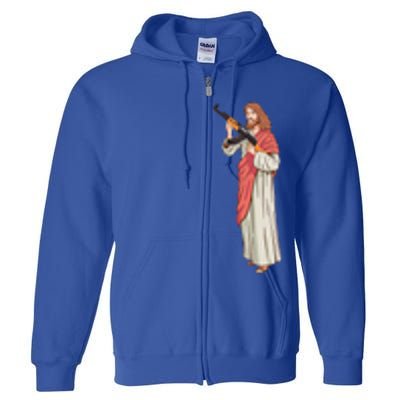 Jesus With Ak47 Assault Rifle. Full Zip Hoodie