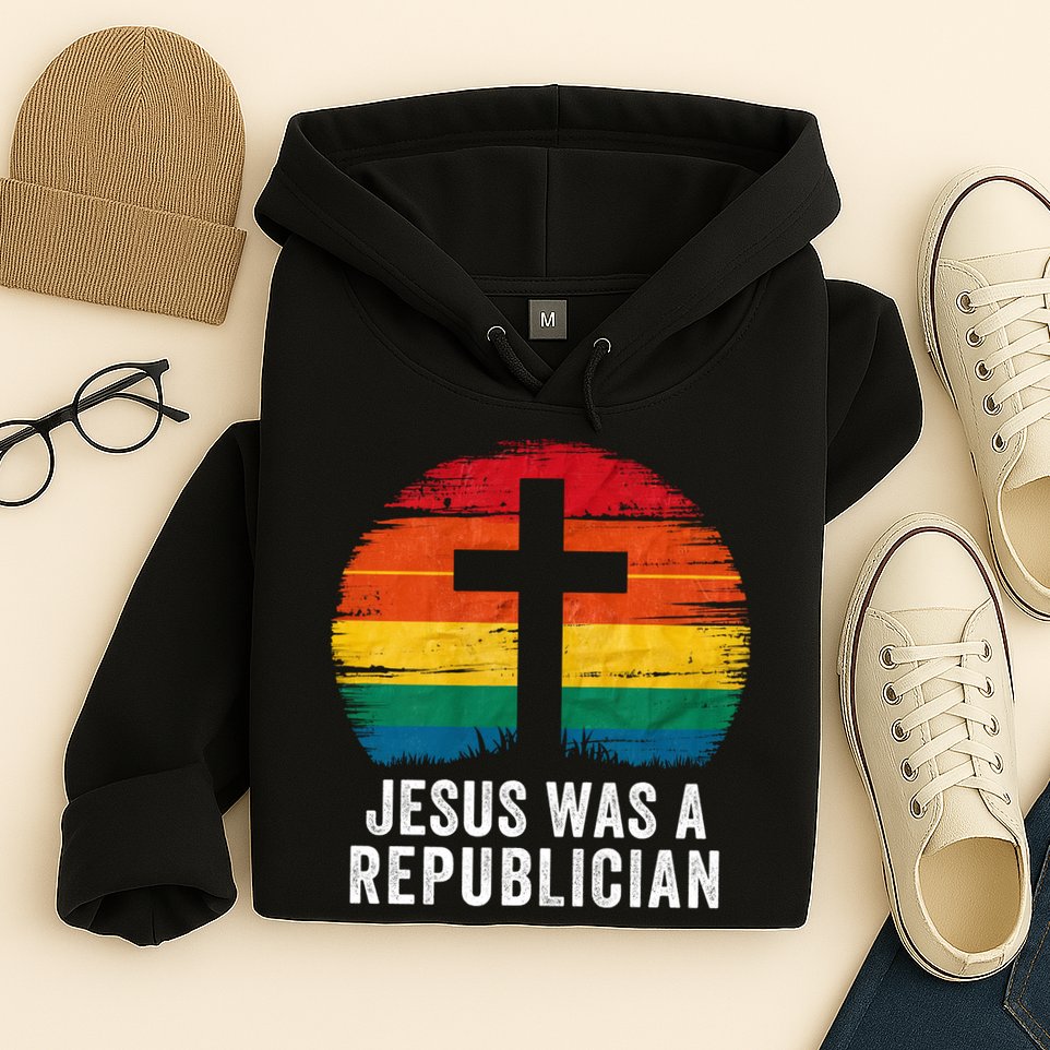 Jesus Was A Republican Retro Vintage Sunset Conservative Faith Religious Belief Hoodie