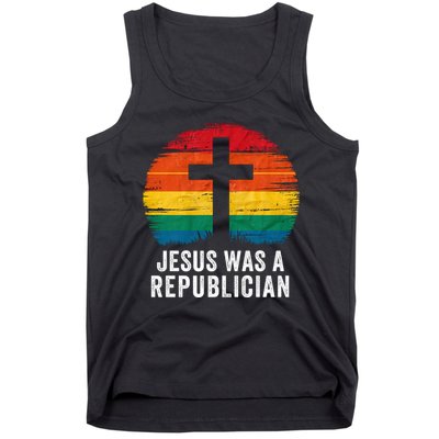 Jesus Was A Republican Retro Vintage Sunset Conservative Faith Religious Belief Tank Top