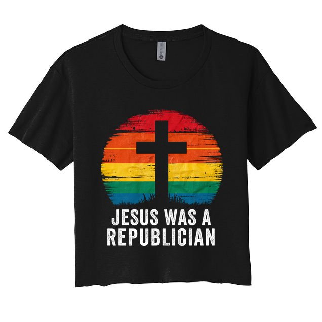 Jesus Was A Republican Retro Vintage Sunset Conservative Faith Religious Belief Crop Top