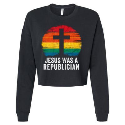 Jesus Was A Republican Retro Vintage Sunset Conservative Faith Religious Belief Cropped Pullover Crew