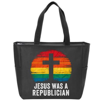 Jesus Was A Republican Retro Vintage Sunset Conservative Faith Religious Belief Zip Tote Bag
