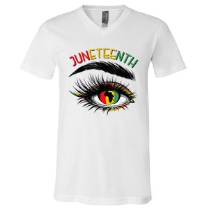 Juneteenth Women African American Eyes V-Neck T-Shirt