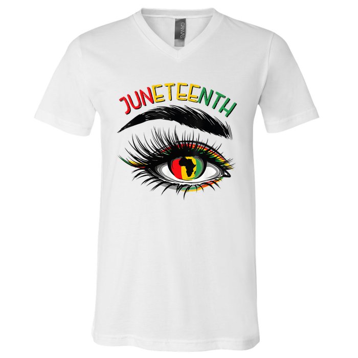 Juneteenth Women African American Eyes V-Neck T-Shirt