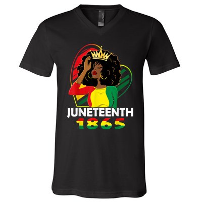 Juneteenth Women African American Black Women Queen V-Neck T-Shirt