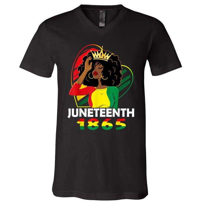 Juneteenth Women African American Black Women Queen V-Neck T-Shirt