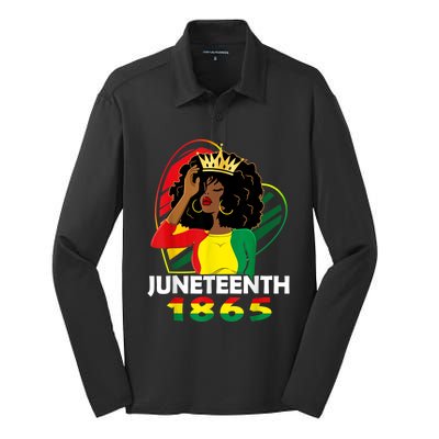 Juneteenth Women African American Black Women Queen Silk Touch Performance Long Sleeve Polo