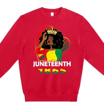 Juneteenth Women African American Black Women Queen Premium Crewneck Sweatshirt