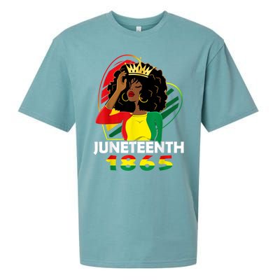 Juneteenth Women African American Black Women Queen Sueded Cloud Jersey T-Shirt