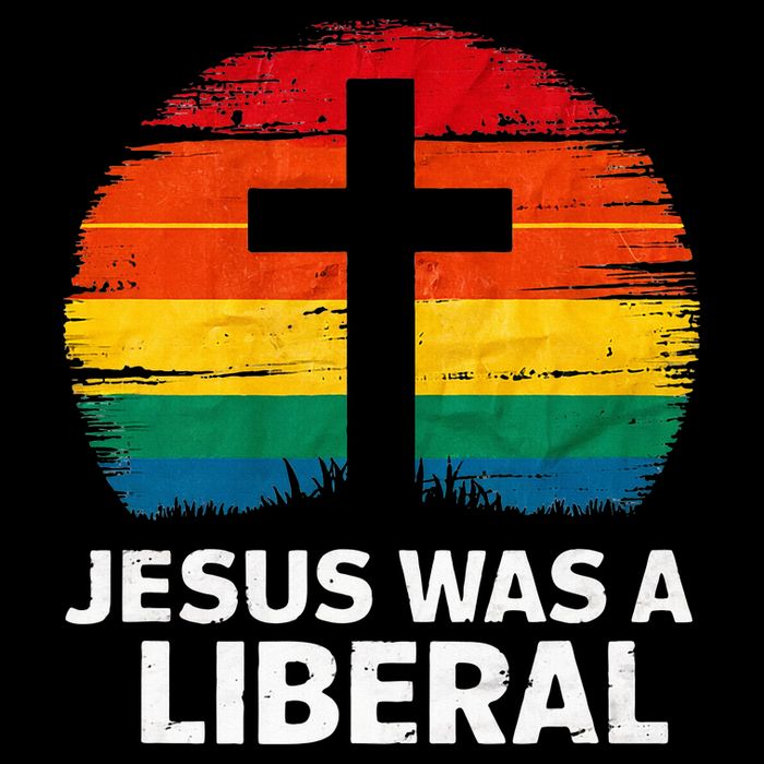 Jesus Was A Liberal Retro Vintage Sunset Progressive Bucket Hat