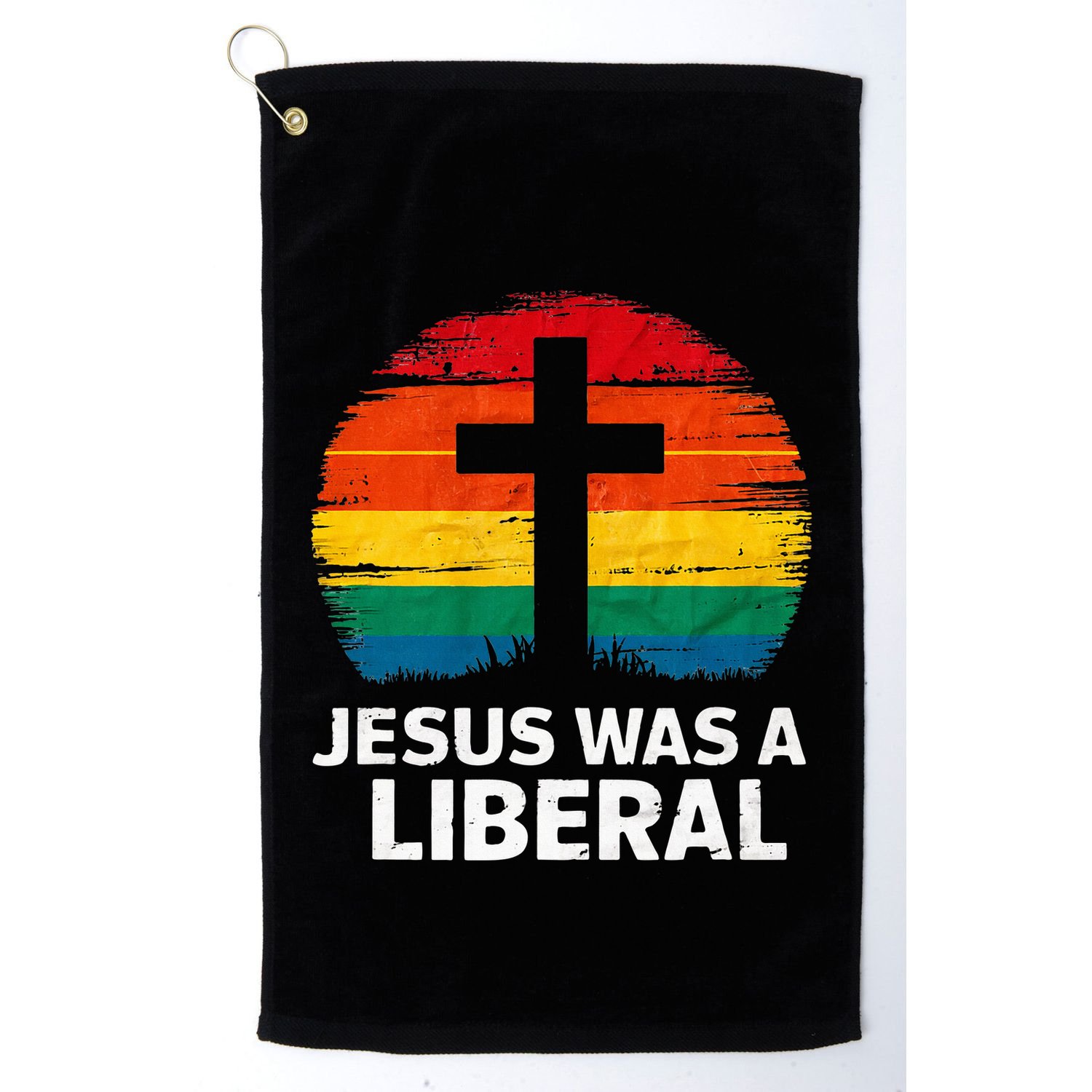 Jesus Was A Liberal Retro Vintage Sunset Progressive Golf Towel