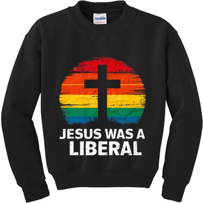 Jesus Was A Liberal Retro Vintage Sunset Progressive Kids Sweatshirt