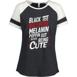 Juneteenth Woman Black Red Lipstick Melanin Enza Ladies Jersey Colorblock Tee