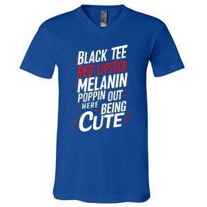 Juneteenth Woman Black Red Lipstick Melanin V-Neck T-Shirt