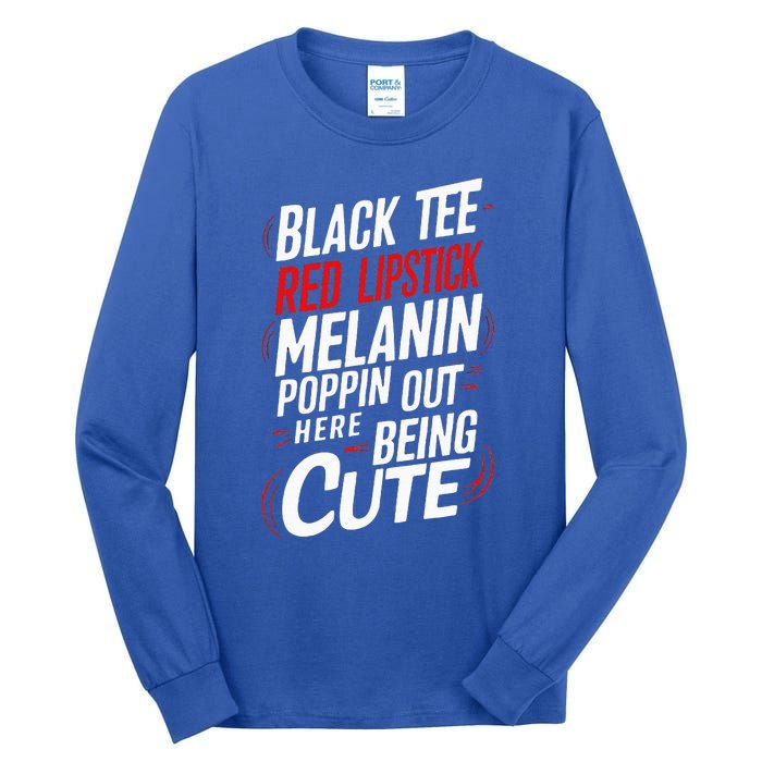 Juneteenth Woman Black Red Lipstick Melanin Tall Long Sleeve T-Shirt