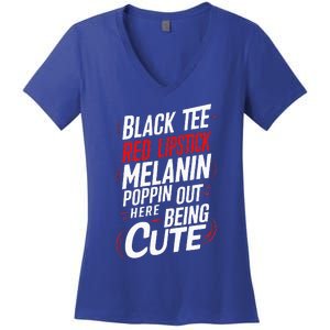 Juneteenth Woman Black Red Lipstick Melanin Women's V-Neck T-Shirt