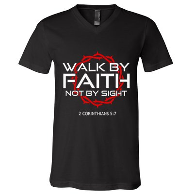 Jesus Walk By Faith Christian V-Neck T-Shirt