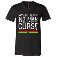 Jah Who Bless No Curse Man Rasta Flag Reggae Roots Jamaica V-Neck T-Shirt