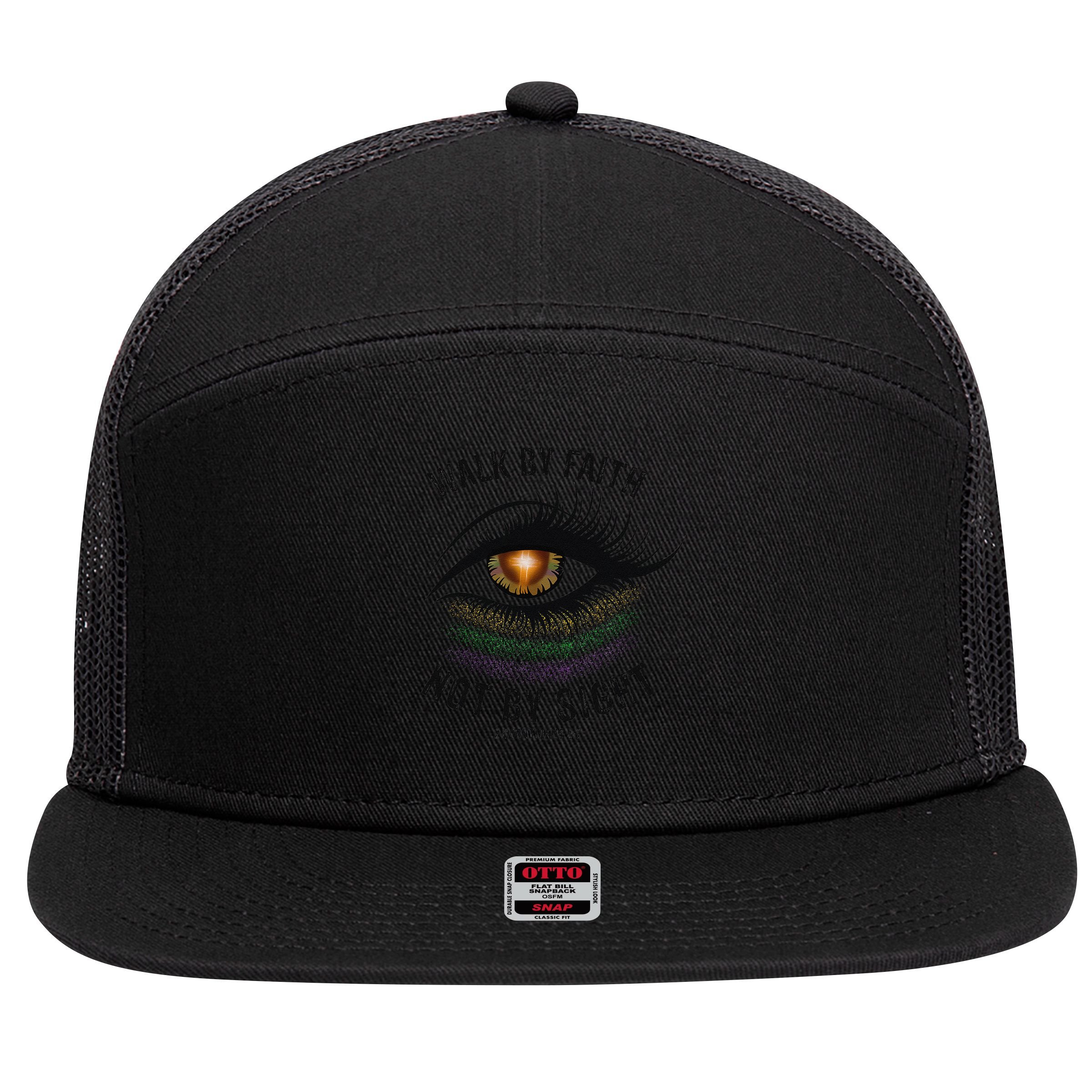 Jesus Walk By Faith Not By Sight Angel Eye 7 Panel Mesh Trucker Snapback Hat