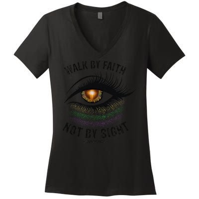 Jesus Walk By Faith Not By Sight Angel Eye Women's V-Neck T-Shirt