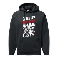 Juneteenth Woman Black Red Lipstick Melanin Poppin Performance Fleece Hoodie