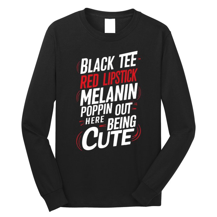 Juneteenth Woman Black Red Lipstick Melanin Poppin Long Sleeve Shirt