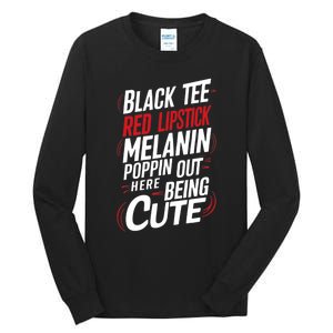 Juneteenth Woman Black Red Lipstick Melanin Poppin Tall Long Sleeve T-Shirt