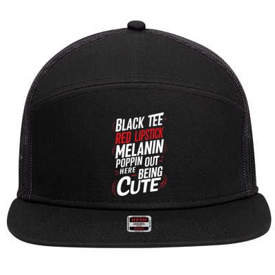 Juneteenth Woman Black Red Lipstick Melanin Poppin 7 Panel Mesh Trucker Snapback Hat