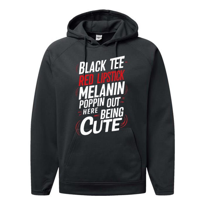 Juneteenth Woman Black Red Lipstick Melanin Poppin Performance Fleece Hoodie