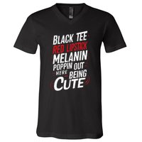 Juneteenth Woman Black Red Lipstick Melanin Poppin V-Neck T-Shirt