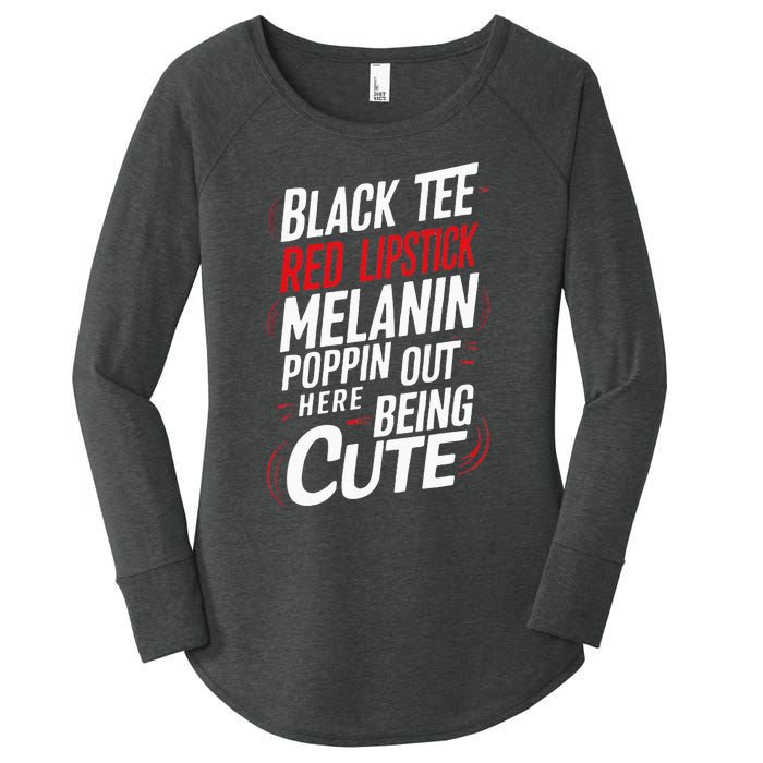 Juneteenth Woman Black Red Lipstick Melanin Poppin Women's Perfect Tri Tunic Long Sleeve Shirt