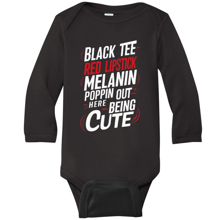 Juneteenth Woman Black Red Lipstick Melanin Poppin Baby Long Sleeve Bodysuit