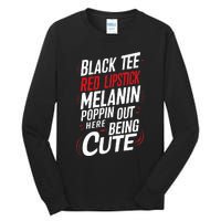 Juneteenth Woman Black Red Lipstick Melanin Poppin Tall Long Sleeve T-Shirt