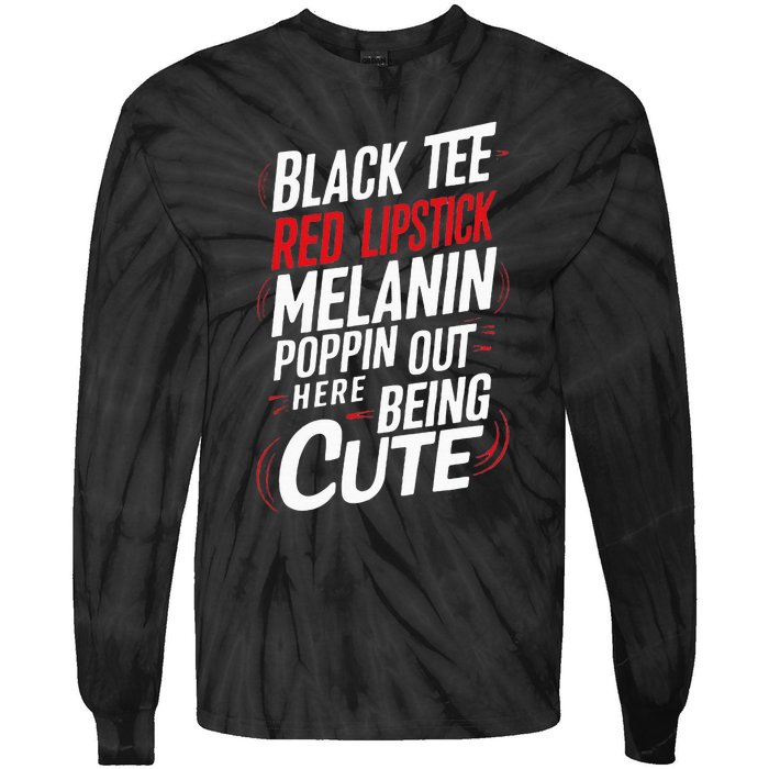 Juneteenth Woman Black Red Lipstick Melanin Poppin Tie-Dye Long Sleeve Shirt