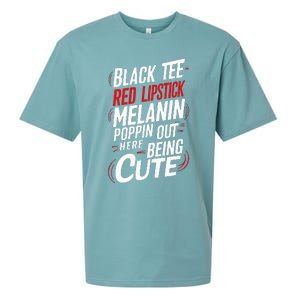 Juneteenth Woman Black Red Lipstick Melanin Poppin Sueded Cloud Jersey T-Shirt