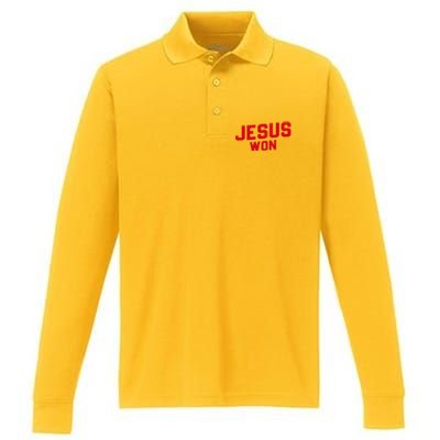 Jesus Won Christ Jesus Christian Performance Long Sleeve Polo