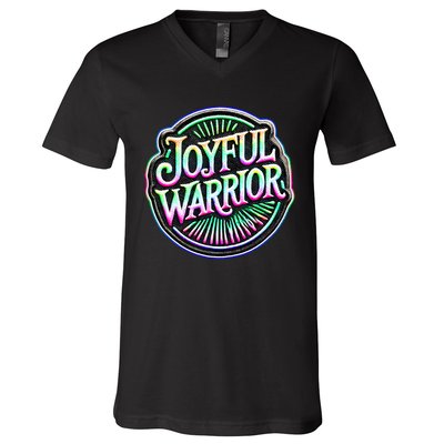 Joyful Warrior Colorful Inspirational Campaign Design V-Neck T-Shirt