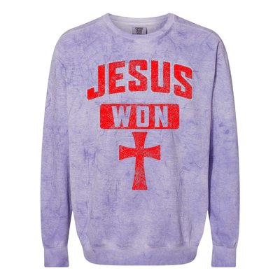 Jesus Won Cross Jesus Christian Faith Religious Colorblast Crewneck Sweatshirt