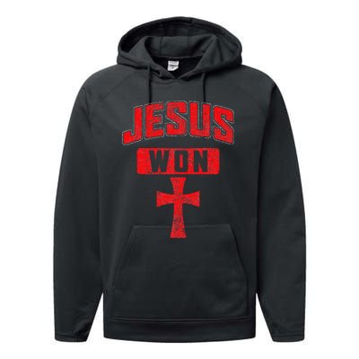 Jesus Won Cross Jesus Christian Faith Religious Performance Fleece Hoodie