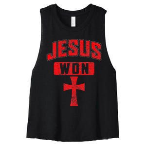 Jesus Won Cross Jesus Christian Faith Religious Women's Racerback Cropped Tank