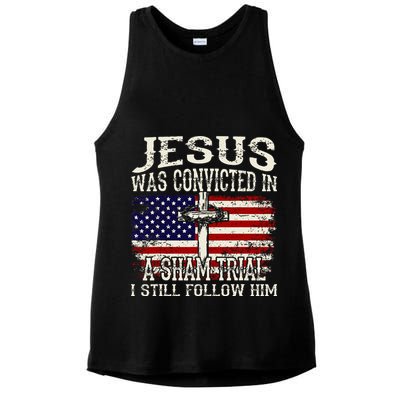 Jesus Was Convicted In A Sham Trial I Still Follow Him Ladies PosiCharge Tri-Blend Wicking Tank