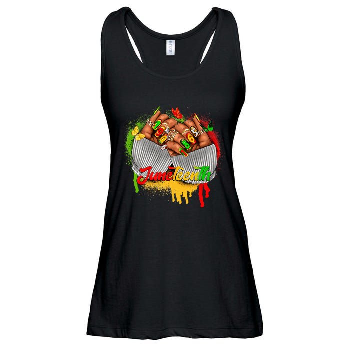 Juneteenth Wo Celebrate Black Woman Hands Nails Ladies Essential Flowy Tank