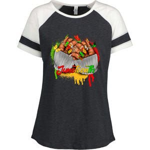 Juneteenth Wo Celebrate Black Woman Hands Nails Enza Ladies Jersey Colorblock Tee