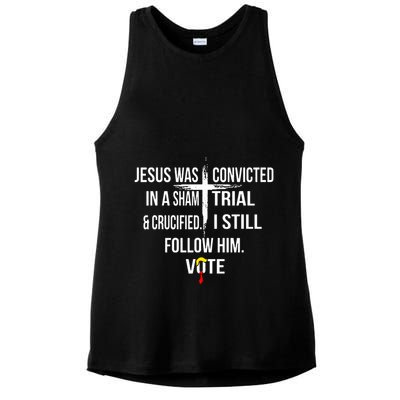 Jesus Was Convicted In A Sham Trial And Crucified Ladies PosiCharge Tri-Blend Wicking Tank