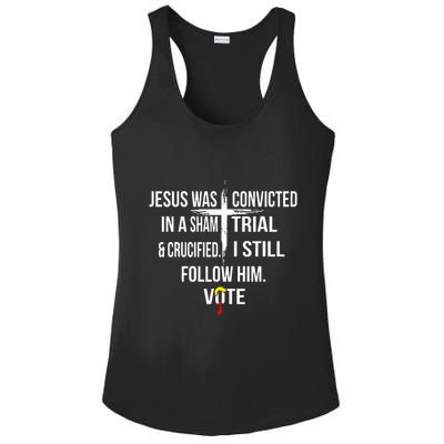 Jesus Was Convicted In A Sham Trial And Crucified Ladies PosiCharge Competitor Racerback Tank