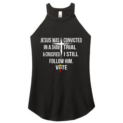Jesus Was Convicted In A Sham Trial And Crucified Women's Perfect Tri Rocker Tank