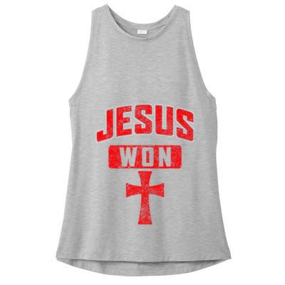 Jesus Won Cross Jesus Christian Faith Religious Ladies PosiCharge Tri-Blend Wicking Tank