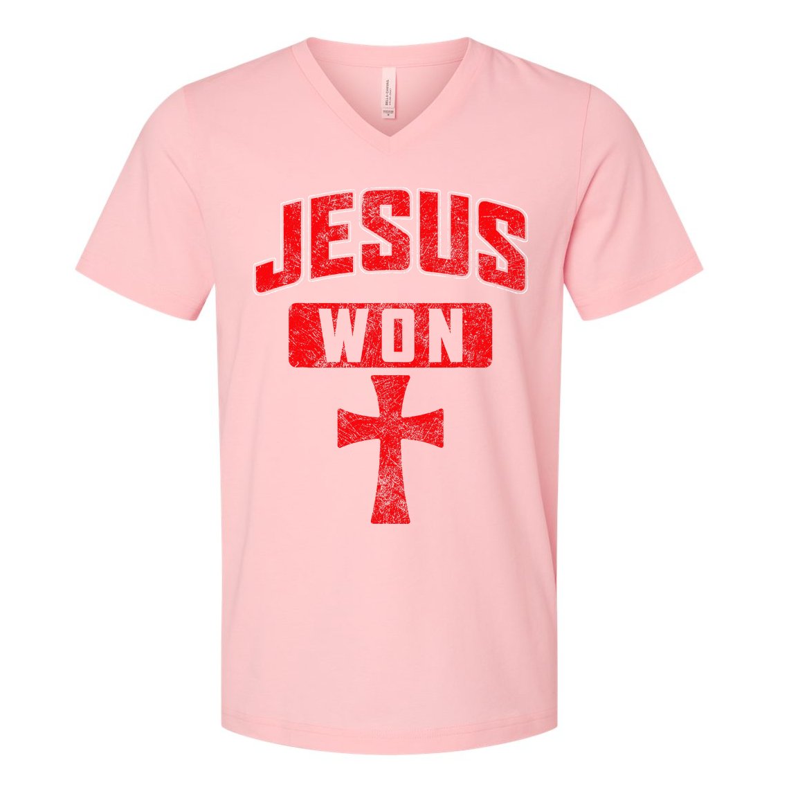 Jesus Won Cross Jesus Christian Faith Religious V-Neck T-Shirt