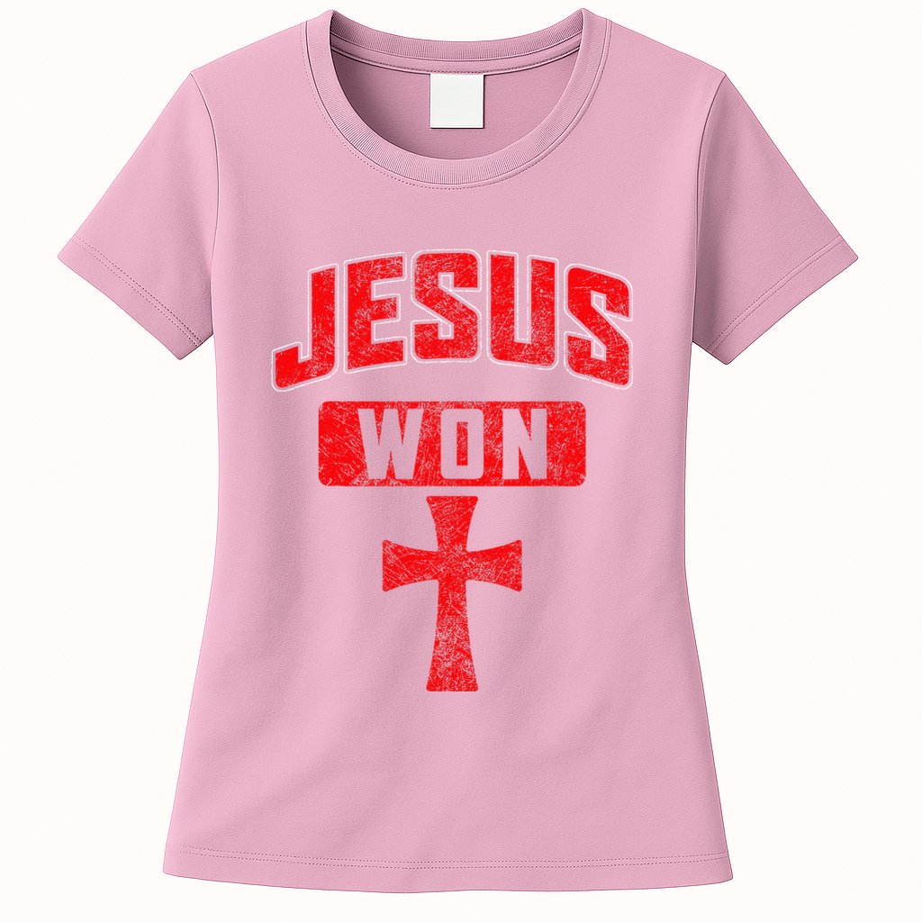 Jesus Won Cross Jesus Christian Faith Religious Womens T-Shirt