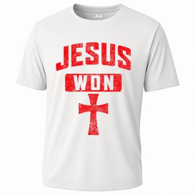 Jesus Won Cross Jesus Christian Faith Religious Cooling Performance Crew T-Shirt